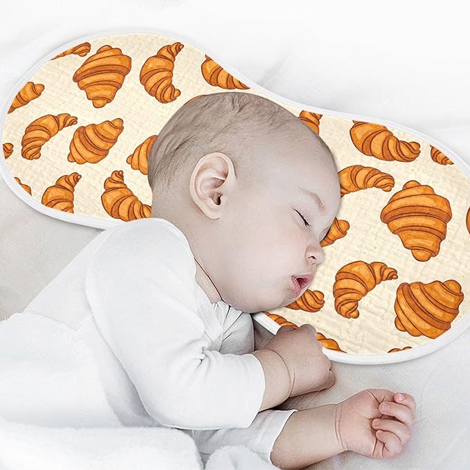 Muslin Burp Cloths for Baby Boys and Girls - 2-Pack Ultra Absorbent Croissants Muslin Washcloths, Newborn Towel, Milk Spit Up Rags, Burp Cloth Bib for Unisex, 22 x 11 Inch