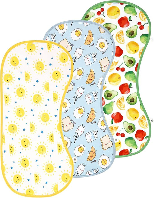 Burp Cloths for Baby Boys and Girls,3-Pack Extra Absorbent Burping Cloth Baby Washcloths Towel for Unisex, Viscose Made from Bamboo Sun/Fruit/Blue Egg One Size