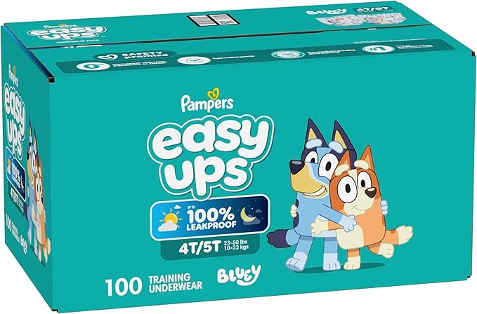 Pampers Training Pants - Easy Ups Boys & Girls Bluey - Size 4T-5T, 100 Count, Children's Potty Underwear (Packaging May Vary)