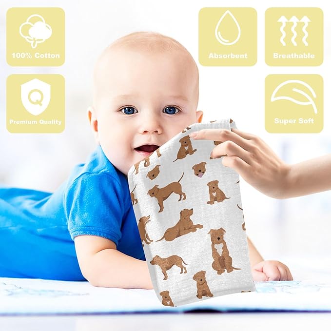vvfelixl Baby Cotton Washcloths Staffordshire Bull Terrier Infants Bath Towel for Unisex Face Towels for Newborn, Natural Baby Wipes Delicate Skin, 11.8 X 11.8 inch, one sizex3