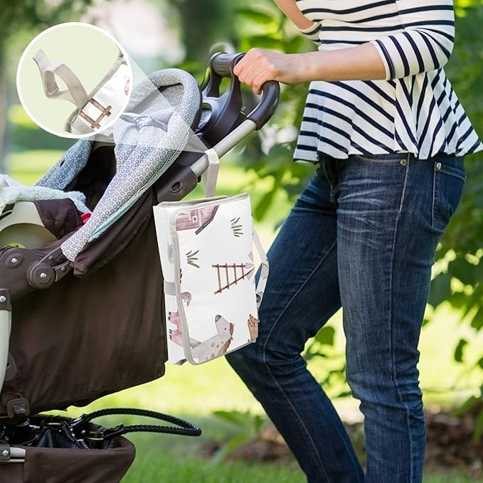 Farm House Animals Portable Diaper Changing Pad - Waterproof Foldable Baby Diaper Changing Pad with Built-in Pillow, Travel Diaper Changing Mat for Newborn Baby