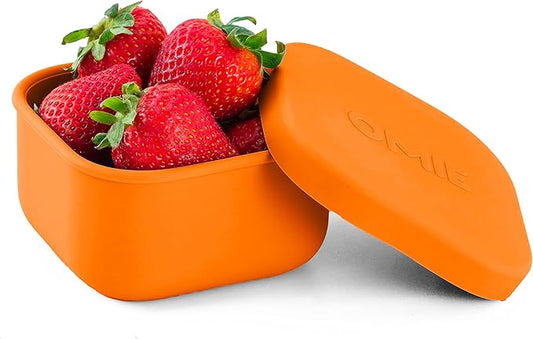 OmieBox Silicone Leakproof Snack Containers To Go, Food Storage Containers with Lid, School Lunch Bento Container - BPA Free, Airtight, Dishwasher and Freezer Safe, Oven Safe - 9.4 ounces (Orange)