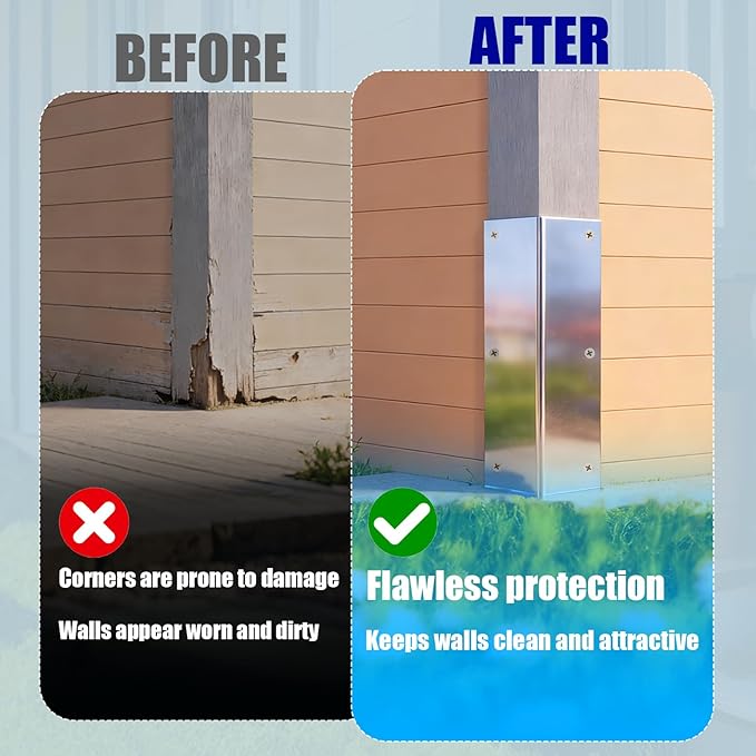 2 Pack Silver Stainless Steel Corner Guards, Metal Siding Corner Protector with 89° Angle, 3 3/8" x 3 3/8" x 15 3/4", Outdoor Weed Whacker Protection for Exterior Walls, Fences, Pavilions
