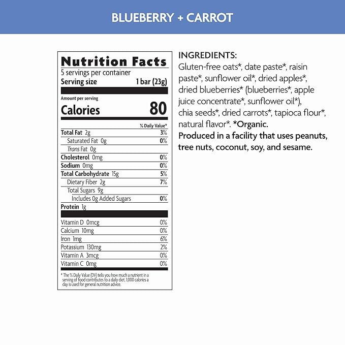 Love Child Organics Oaty Chomps Blueberry + Carrot Snack Bars, 4 oz (Pack of 8), Gluten Free, Non-GMO, by Nature's Path