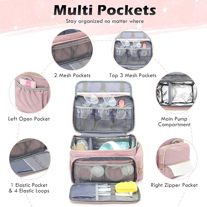 Breast Pump Bag Fit for Spectra S1 and S2 - Pumping Bag with Ice Pack & Waterproof Mat, Portable Breast Pump Storage Bag for Work, Travel and Family Use, Pink