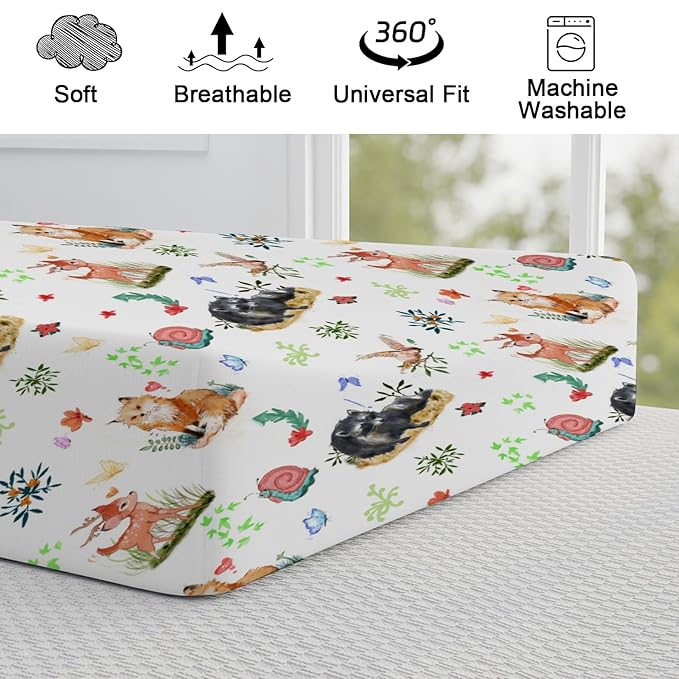 Spring Animals Floral Baby Changing Pad Covers Cute Raccoon Deer Bird Butterflies Change Table Cover for Boys Girls Soft Stretch Fitted Diaper Changing Mat Sheets 32''x16''
