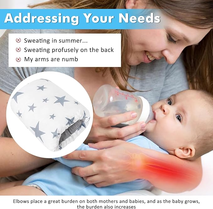 Baby Feeding Arm Pillow,Nursing Arm Pillows for Breastfeeding,Soft Cotton for Newborn, More Support for Mom and Baby,Portable and Washable,Ergonomic Nursing Essentials（White Star）