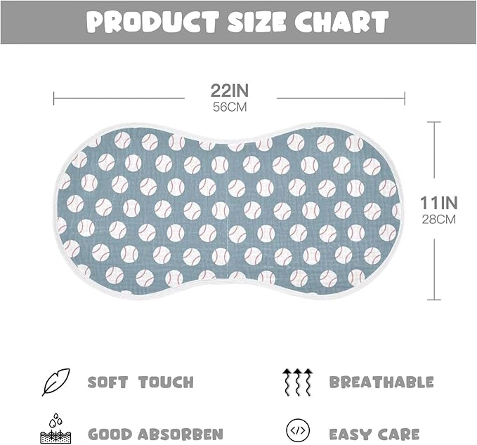 Baby Muslin Burp Cloths Set of 1 Baseball Blue Muslin Washcloths American Sport Championship Patch Sports Milk Spit Up Rags Soft Newborn Towel for Unisex Boys and Girls, 22 x 11 Inch