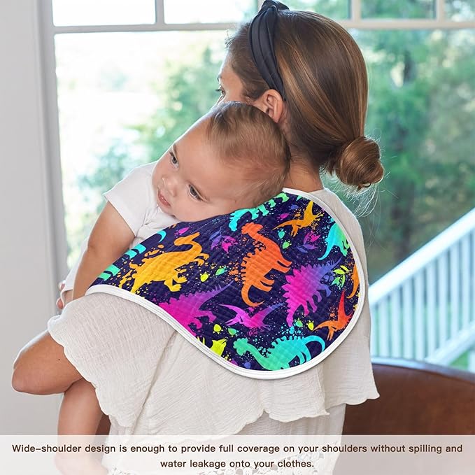 Muslin Burp Cloths for Baby Boys and Girls - 4-Pack Ultra Absorbent Bright Neon Dinosaurs Muslin Washcloths, Newborn Towel, Milk Spit Up Rags, Burp Cloth Bib for Unisex, 22 x 11 Inch