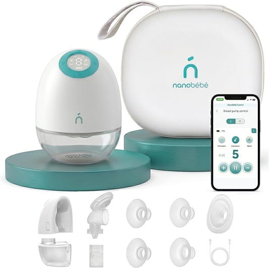 Nanobebe Wearable Breast Pump Hands Free Wireless Electric Breast Pump Smart App Controlled Pump Quiet Portable Multiple Modes, 1-Pack