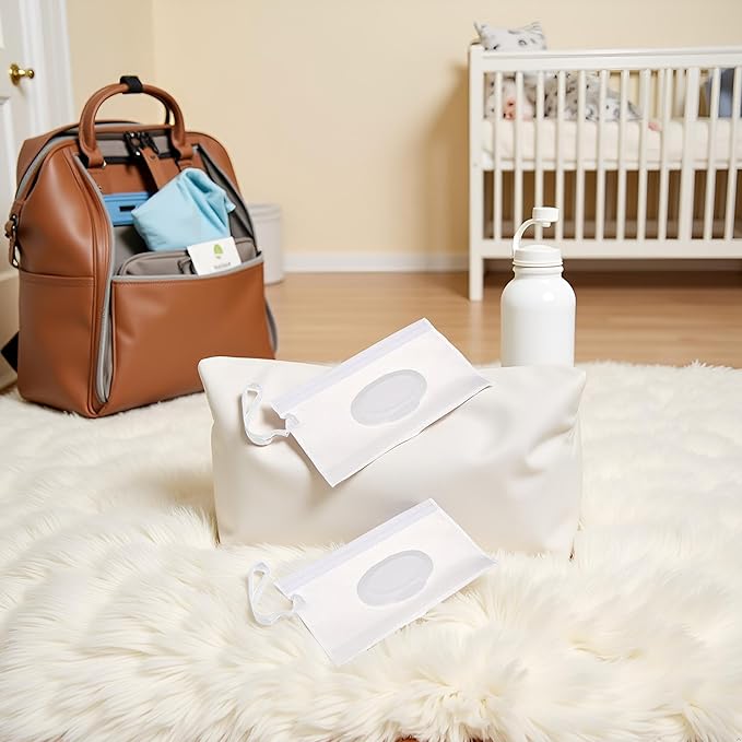 2Pcs Baby Wipe Case Travel Holder Keeps Wipes Moist Set of Wet Diaper Wipes Holders Cases Portable Travel On The Go Refillable Dispenser Container Waterproof Wipe Container with Sealed Diapering