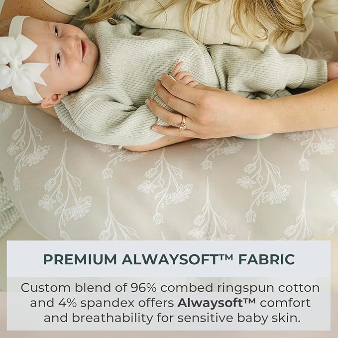 Pobibaby 1-Pack Premium Nursing Pillow Cover - Ultra Soft & Stretchy 96% Cotton, Breastfeeding Pillow Cover for Baby Boys and Girls (Wildflower)