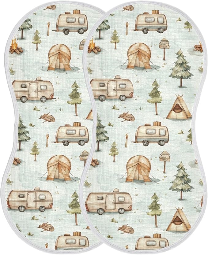 vvfelixl Muslin Burp Cloths Cartoon Camping Caravan Baby Washcloths for Baby Girl Boys 2 Pack
