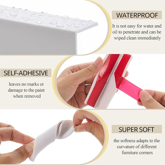 Pangda Baseboard Corners Blocks Self Adhesive Rubber Safety Corner Protectors Proofing Edge Guard Corner Cushion for Wall Furniture Edge(White,4 Pcs)