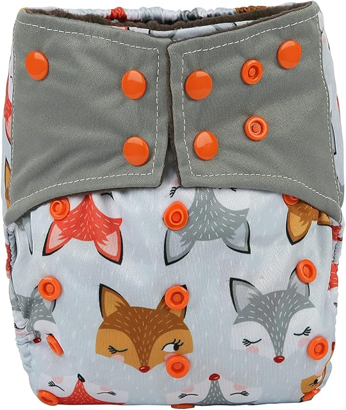 3 AIll in One Cloth Diapers Nappies for Night AIO Sewn in Insert Reusable Washable (Fox Squirrel)