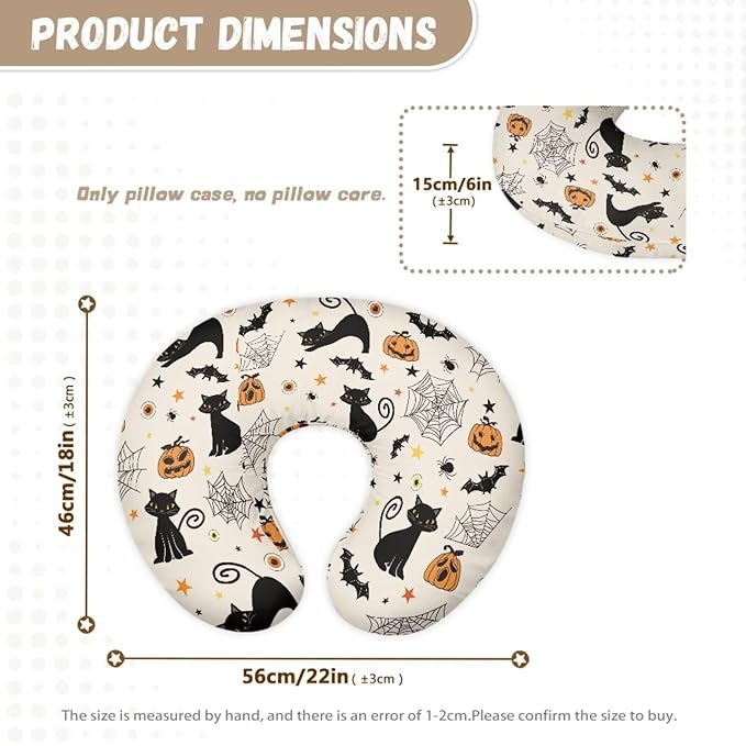 Halloween Nursing Pillow Cover for Baby Boys, Halloween Decor Spider Web Breastfeeding Pillow Slipcover, Cat Bat Pumpkin Pillowcase for Newborn Infant Cover Only