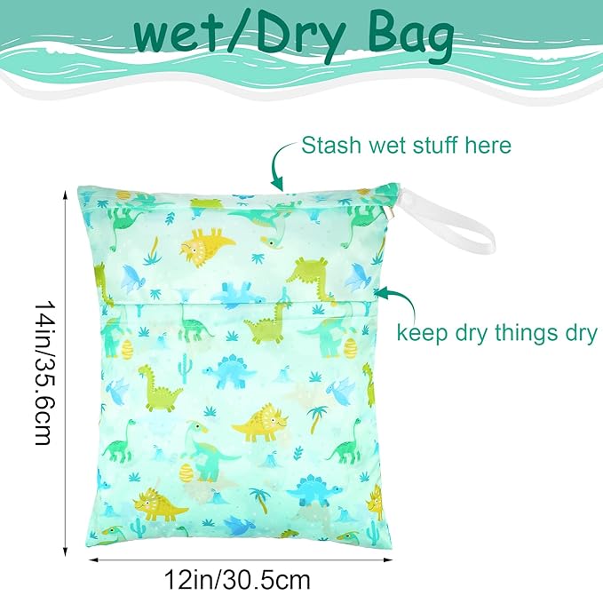 Frienda 4 Pieces Cloth Diaper Wet Dry Bag, Waterproof Reusable Washable Bag for Baby Items and Travel Zippered Pockets with Handle, Beach, Swimsuit, Dirty Gym Clothes and Toiletries(Animal)