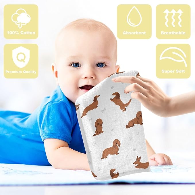 vvfelixl Baby Cotton Washcloths Dachshund Long Haired Infants Bath Towel for Unisex Face Towels for Newborn, Natural Baby Wipes Delicate Skin, 11.8 X 11.8 inch, one sizex3