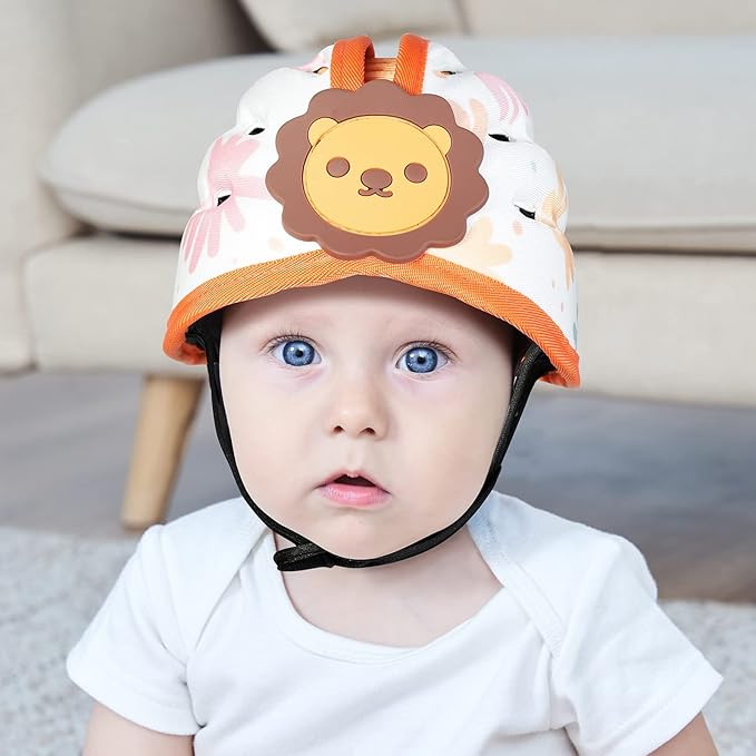 Baby Head Protector for Crawling and Walking, Anti-Collision Soft Infant Helmet for 6-24 Months, Breathable & Ultra-Lightweight & Expandable and Adjustable (Orange Lion)