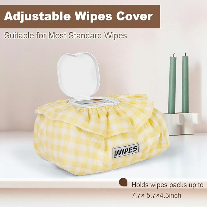 2 Pack Baby Wipes Cover – Muslin Cotton Wipes Dispenser, Universal Size Fits All Wipes & Tissues, Diaper Pouch for Nursery, Living Room & Diaper Station (Yellow+Yellow)
