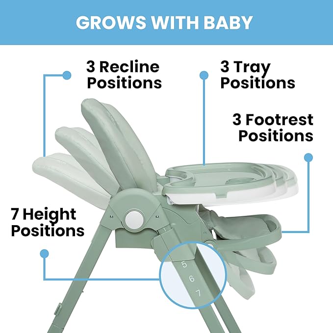 Little Folks by Delta Children 2-in-1 SlimFold High Chair for Babies and Toddlers, Sage Green