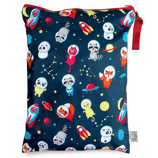FLOCK THREE Washable and Reusable Wet Bag Diaper Bag Water Resistant Swimming Bag Travel Toiletries Pouch Cute Animal Zippered 12.6'' x 16.5''
