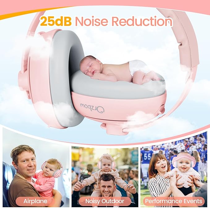 2-in-1 Baby Ear Protection for Babies Infant up to 48 Months, Baby Noise Cancelling Headphones with Cute Bear Design, Ear Muffs Noise Protection with Non-Slip Band for Airplane Travel Sleep, Pink