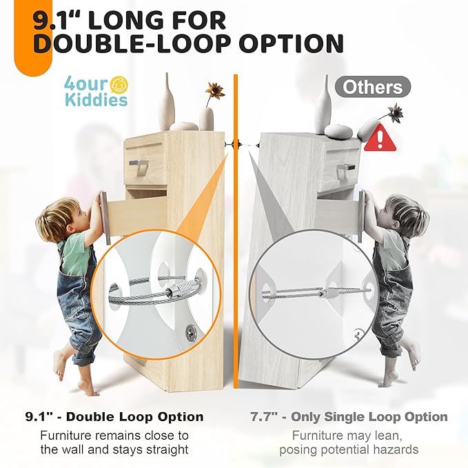 4our Kiddies Furniture Anchors for Baby Proofing, Anti Tip Furniture Wall Anchors, Secure 400 Pounds Cabinet, Bookcase, Dresser to Wall, Earthquake Furniture Straps for Child Safety (Black, 10 Pack)