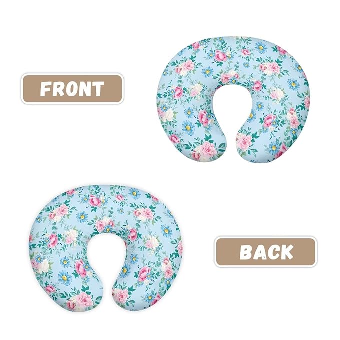 Blue and Pink Flower Breastfeeding Pillow Cover Cuddle Pillow Slipcover Detachable Nursing Pillow Protective Cas Baby Feeding Easy to Use and Dustptoof