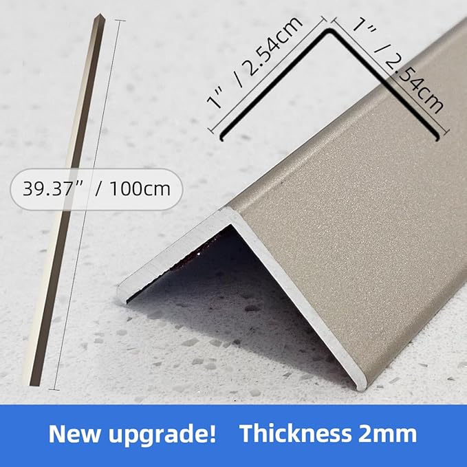 12 Pcs Aluminum Angle Corner Guards, 1" x 1" x 39.4" Metal Wall Corner Protector L-Shaped Molding Trim for Wall Door Frame Cabinet Protection Decoration, 2 mm Thickness, Champagne