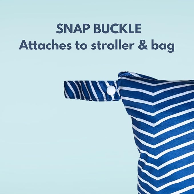 Waterproof Wet Bag for Mom & Baby – Waterproof, Smell Proof, Machine Washable Storage Bag for Cloth Diapers, Baby Clothes, Swimwear & More - Cute Blue Chevron Print 12.6" x 14.6"