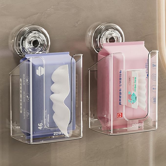Wall Mounted Wet Wipes Dispenser for Bathroom and Kitchen, Clear PET Materials, Easy Installation with Suction Cup