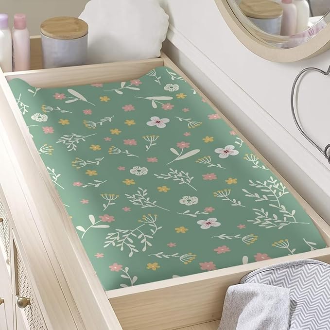 Baby Stretchy Changing Pad Cover, Breathable Changing Pad Cover for Infants and Toddles, Hippie Floral Print 16 * 32 Inches