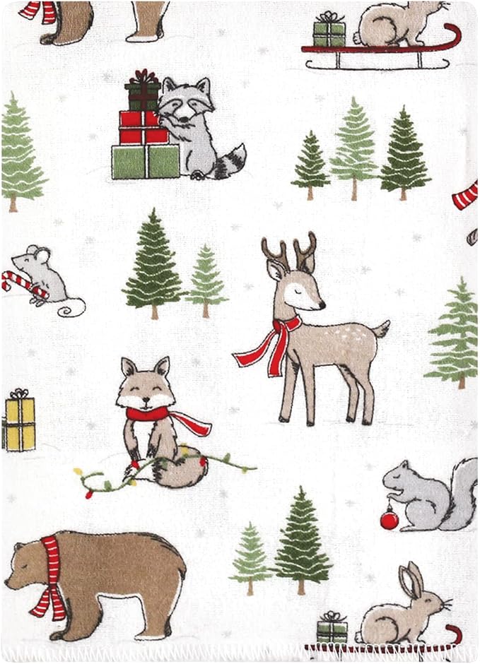 Hudson Baby Unisex Baby Cotton Flannel Burp Cloths Bundle, Christmas Forest, One Size