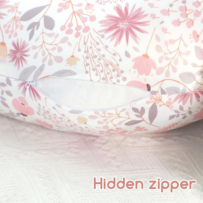 Nursing Pillow Cover 2 Pack, Breastfeeding Pillow Cover for Baby Girls Boys, Soft Stretchy Nursing Pillowcase for Infant Newborn, Removable Slipcover for Nursing Pillows, Pink Floral (Only Cover)