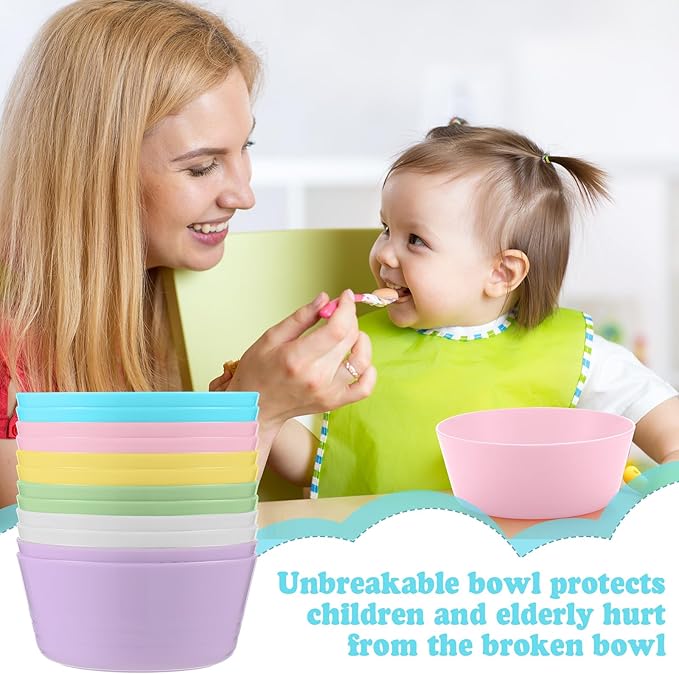 Foaincore Kids Plastic Bowls 10 oz Cereal Snack Microwave Dishwasher Safe Toddler Bowls Kids Colorful Snack Children Salad Dessert Soup Supplies