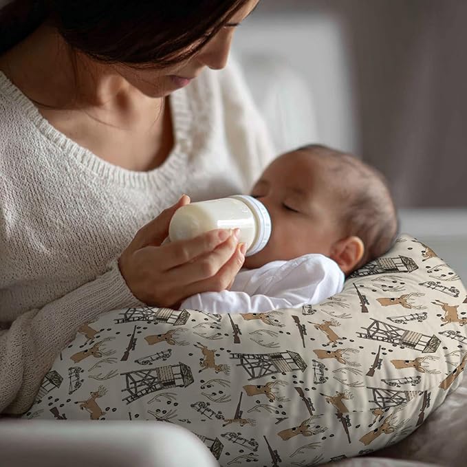 Deer Hunting Nursing Pillow Covers Hunter Tree Stand Removable Breastfeeding Slipcover Wild Animals Hunter Nursing Pillow Case for Newborn Boys Girls