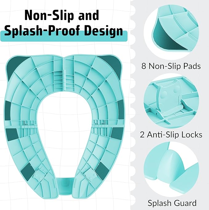 Maliton Travel Potty Seat for Toddler & Kid Travel, Portable Foldable Potty Seat with Storage Bag, Non-Slip Potty Training Toilet Seat Cover wth Splash Guard (Aqua Green)