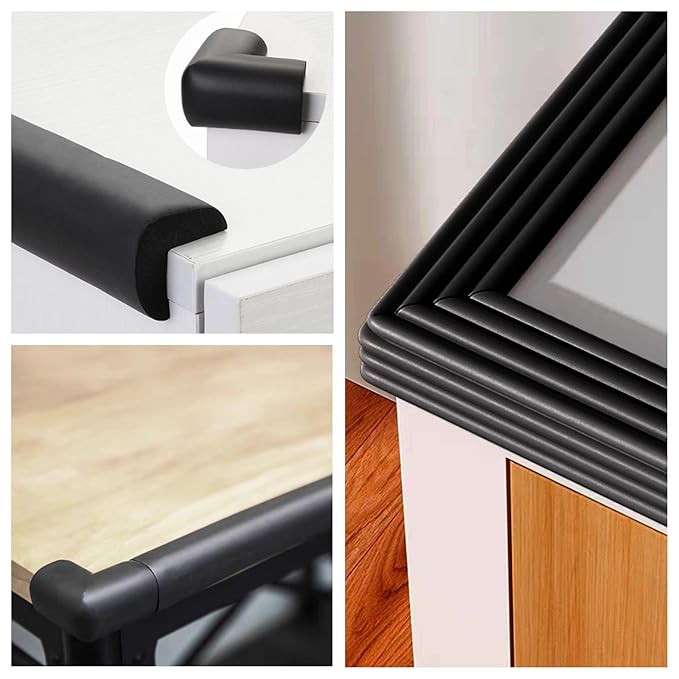 M2cbridge L Shape Extra Thick Furniture Table Edge Protectors Foam 6.5 Ft(8 Corners(Black))