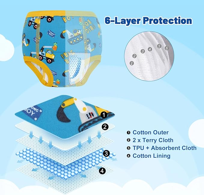 MooMoo Baby Cotton Potty Training Underwear 4 Packs Absorbent Training Pants for Boys 7T