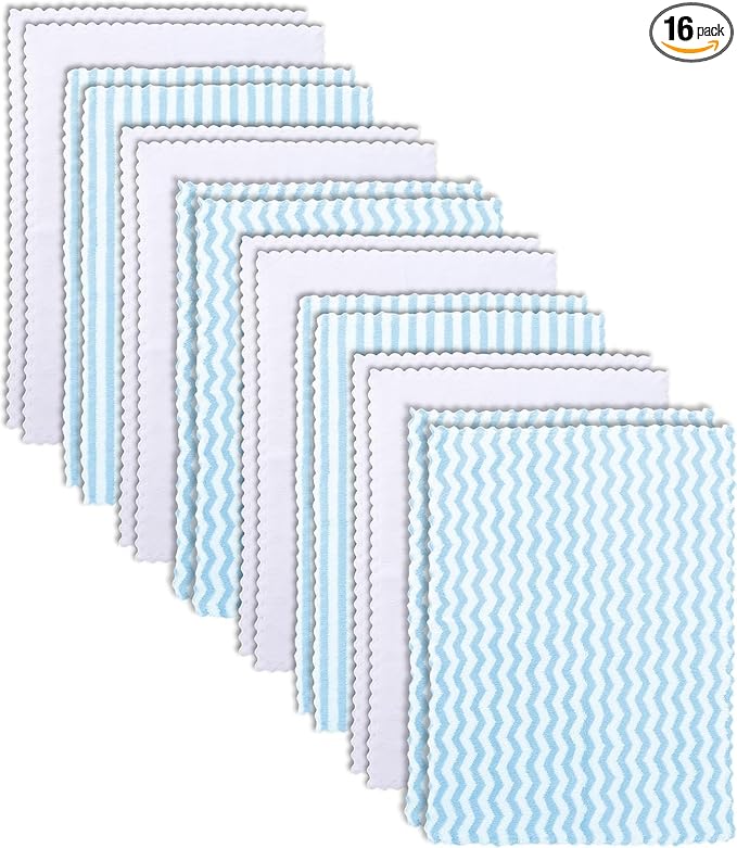 16 Pack Super Soft Baby Burp Cloths, Baby Washcloths, Ultra Absorbent Large Newborn Burping Cloth for Boy and Girl, Milk Spit Up Rags, Unisex for Baby Sensitive Skin, Aqua and White, 16 x 12 Inch