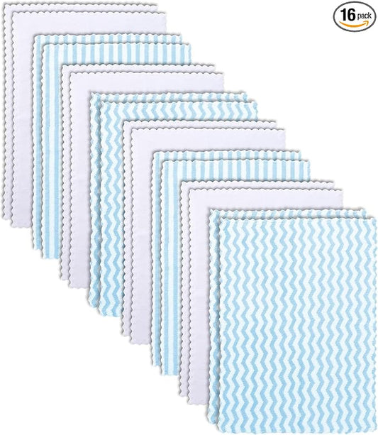 16 Pack Super Soft Baby Burp Cloths, Baby Washcloths, Ultra Absorbent Large Newborn Burping Cloth for Boy and Girl, Milk Spit Up Rags, Unisex for Baby Sensitive Skin, Aqua and White, 16 x 12 Inch