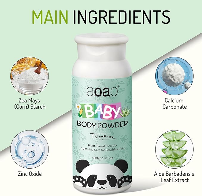 AOAO Baby Powder, Talc-Free Cornstarch Dusting Powder, Soothe & Protect Diaper Area, Help Prevent Diaper Rash with Zinc Oxide & Aloe Vera, Gentle Absorb Sweat & Anti-Chafe for Sensitive Skin (Airy)
