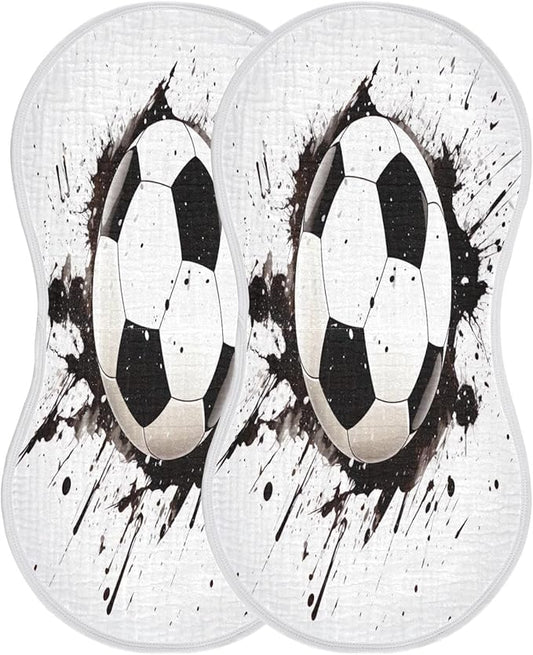 2 Pack Muslin Burp Cloths Soccer Ball White Print Cotton Baby Burp Cloths Absorbent Soft Burping Cloth Washcloths for Newborn Babies 22x11 Inch