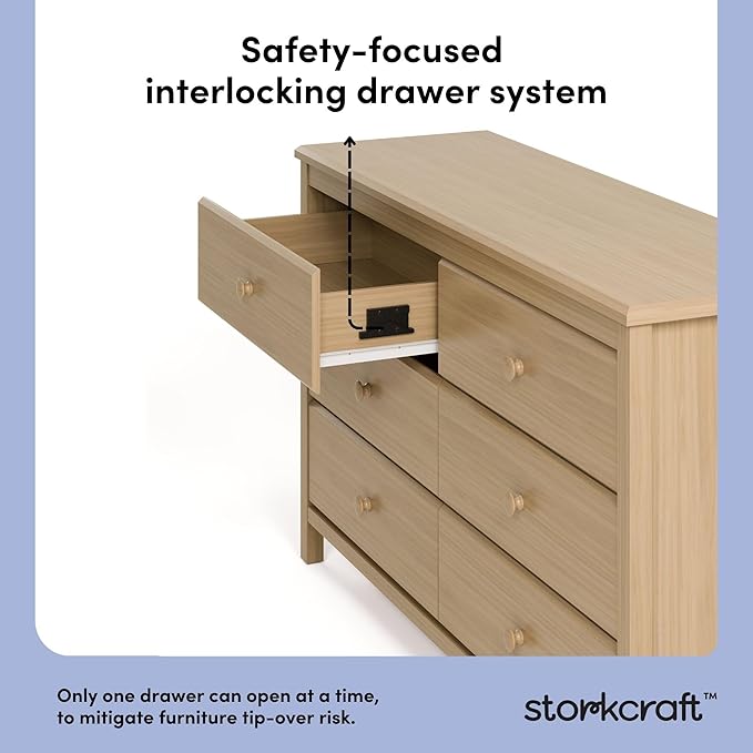 Storkcraft Alpine 6-Drawer Dresser (Driftwood) – GREENGUARD Gold Certified, Brown Dresser for Bedroom, Kids & Nursery Storage Drawers, Safety Interlocking Drawers, Pre-Installed Tracks, Kids Bedroom