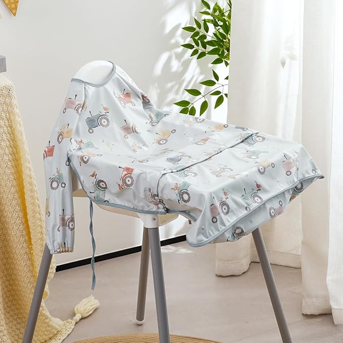 2-Pack Long Sleeve Baby Bib,Coverall Baby Bibs for Eating,Waterproof,Attaches to Highchair&Table,Ages 1 to 3 Years