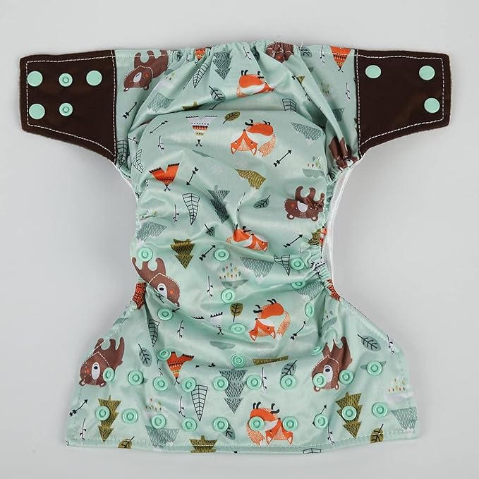 3 AIll in One Cloth Diapers Nappies for Night AIO Sewn in Insert Reusable Washable (Fox Squirrel)