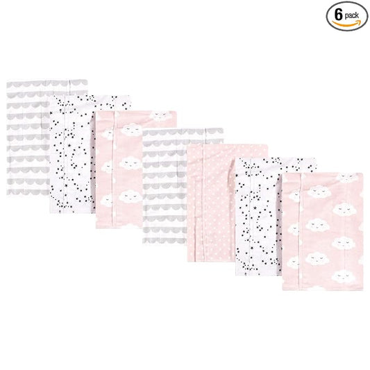 Hudson Baby Unisex Baby Cotton Flannel Burp Cloths, Pink Clouds, One Size