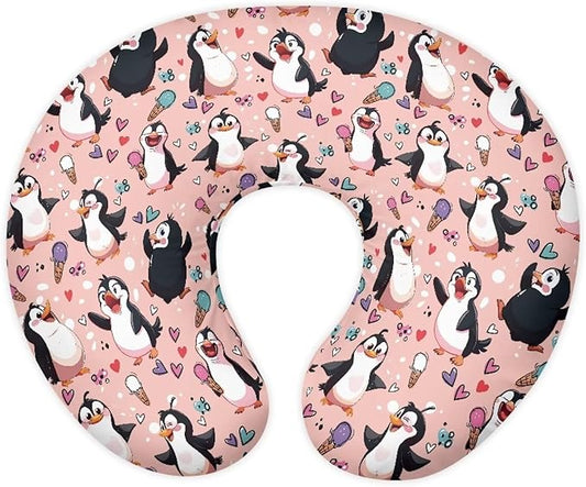 Cute Cartoon Penguin Pillow Cover for Newborn Feeding Pillow Cover U-Shaped Breastfeeding Pillow Case Hidden Zipper Design Soft and Skin-Friendly