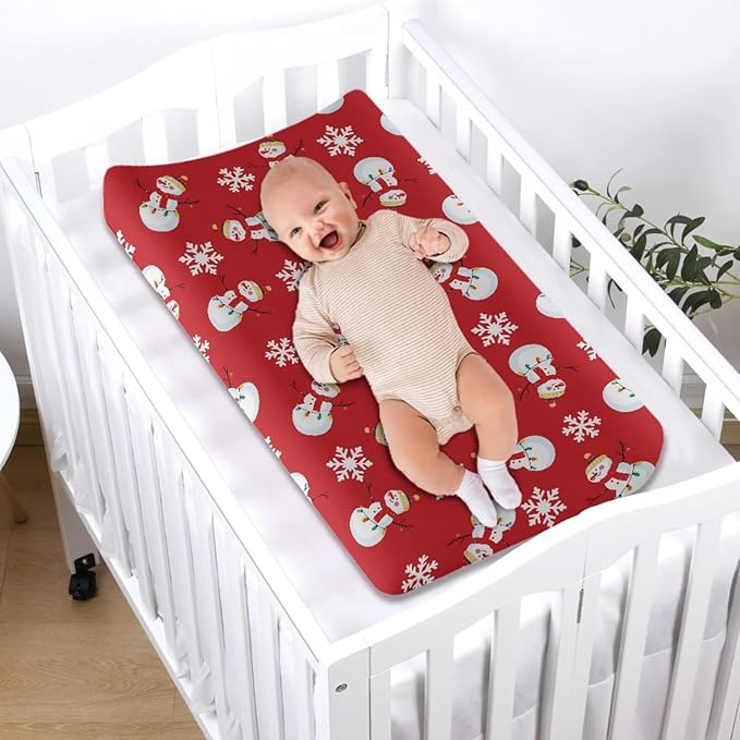 Snowman Changing Pad Cover for Baby Soft and Comfy Changing Table Pad Cover with Elastic Edge Breathable Cradle Mattress Sheets for Newborn Gift for Holiday
